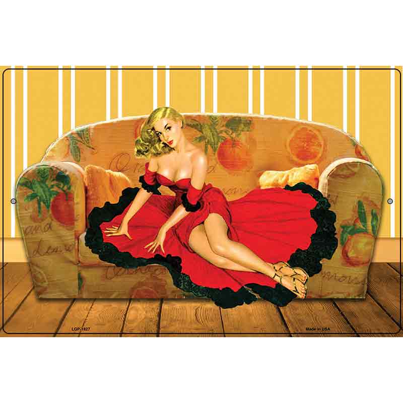 Girl On Couch Vintage Pinup Parking Sign 12" x 18" (LGP)