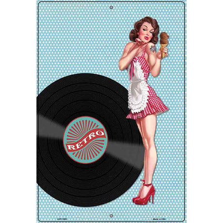 Girl With Vinyl Record Vintage Pinup Parking Sign 12" x 18" (LGP)