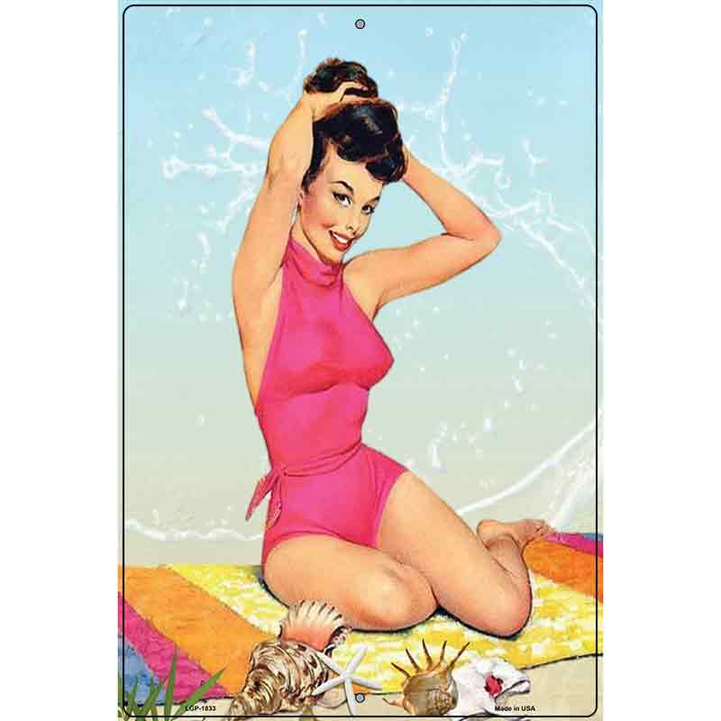 Pink Bathing Suit Girl Vintage Pinup Parking Sign 12" x 18" (LGP)