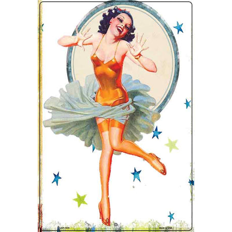 Girl With Orange Body Suit Vintage Pinup Parking Sign 12" x 18" (LGP)