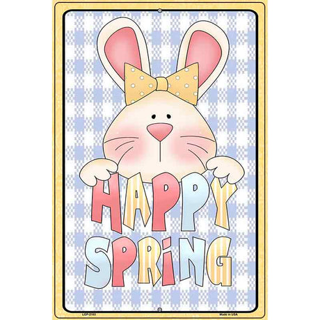 Happy Spring Blue Plaid Metal Novelty Parking Sign 12" x 18" (LGP)