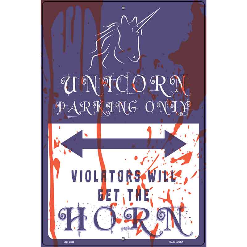 Unicorn Parking Blue Novelty Metal Parking Sign 12" x 18" (LGP)