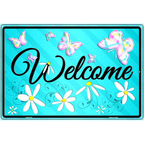 Welcome Blue Novelty Metal Parking Sign 12" x 18" (LGP)