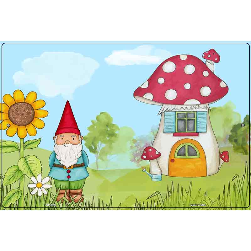 Gnome & Mushroom House Novelty Metal Parking Sign 12" x 18" (LGP)