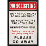 No Soliciting Go Away Novelty Metal Parking Sign 12" x 18" (LGP)