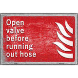 Open Valve Before Running Out Hose Novelty Metal Parking Sign 12" x 18" (LGP)