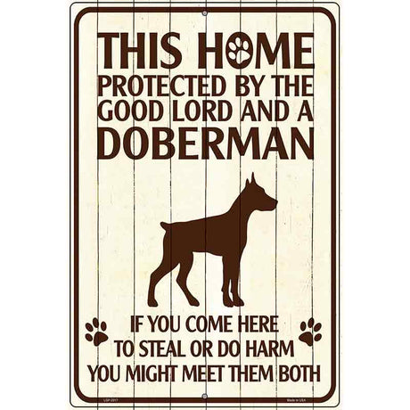 This Home Protected By A Doberman Parking Sign Metal Novelty 12" x 18" (LGP)