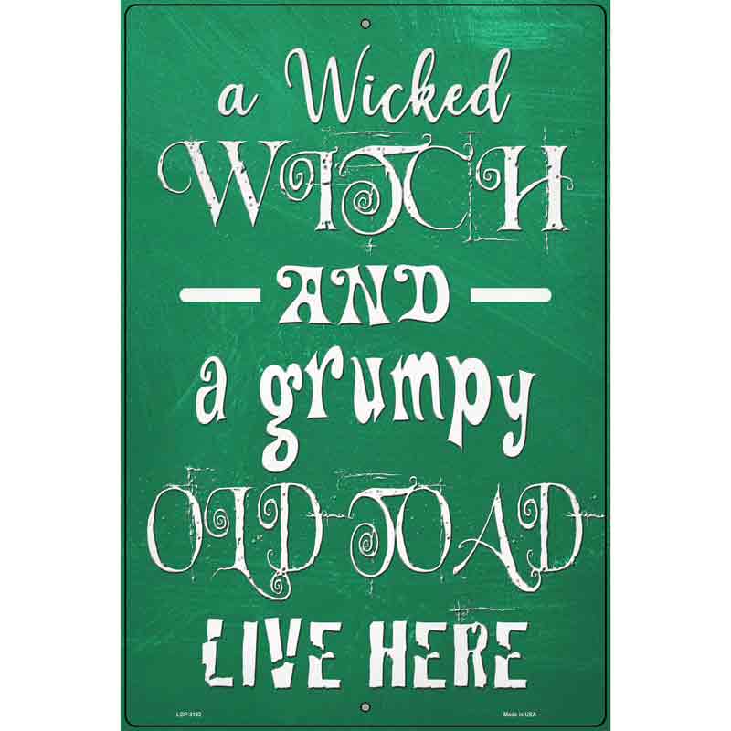 Wicked Witch and Grumpy Toad Novelty Metal Parking Sign 12" x 18" (LGP)