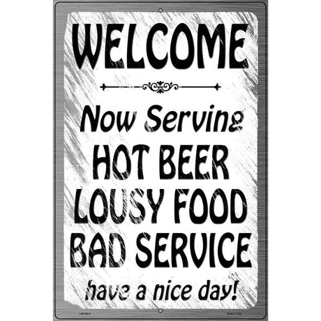 Hot Beer Lousy Food Novelty Metal Parking Sign 12" x 18" (LGP)