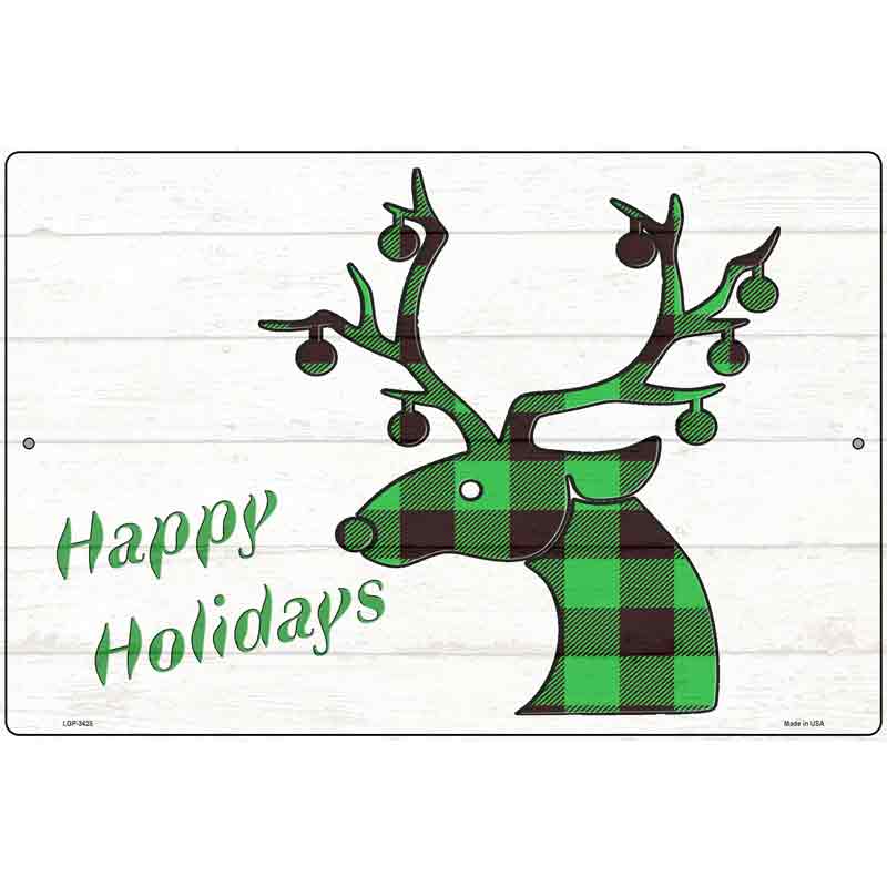 Happy Holidays Green Plaid Novelty Metal Parking Sign 12" x 18" (LGP)