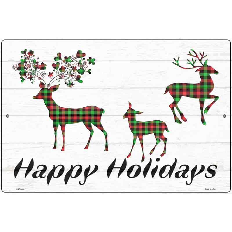 Happy Holidays Reindeer Novelty Metal Parking Sign 12" x 18" (LGP)