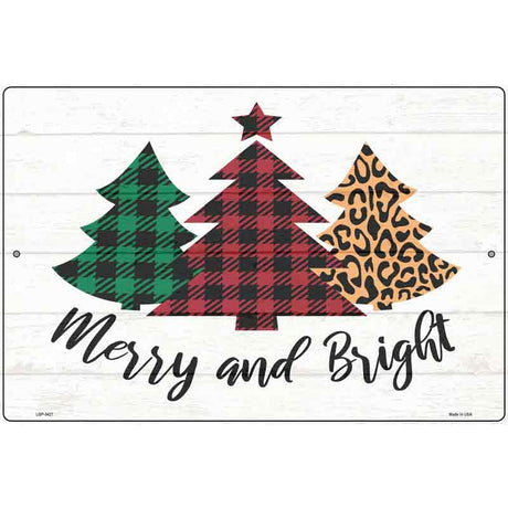 Merry And Bright Christmas Tree Novelty Metal Parking Sign 12" x 18" (LGP)