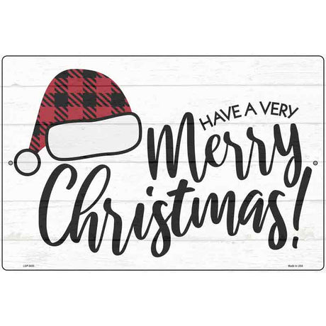 Merry Christmas Hat Novelty Metal Parking Sign 12" x 18" (LGP)