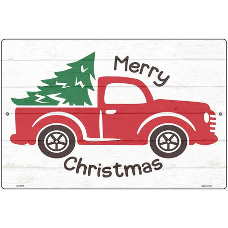 Merry Christmas Hauling Tree Novelty Metal Parking Sign 12" x 18" (LGP)