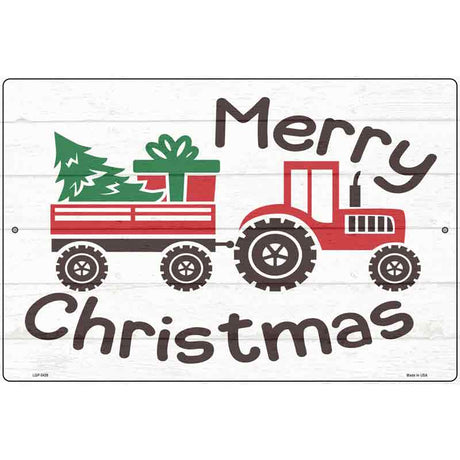 Merry Christmas Tractor  Novelty Metal Parking Sign 12" x 18" (LGP)