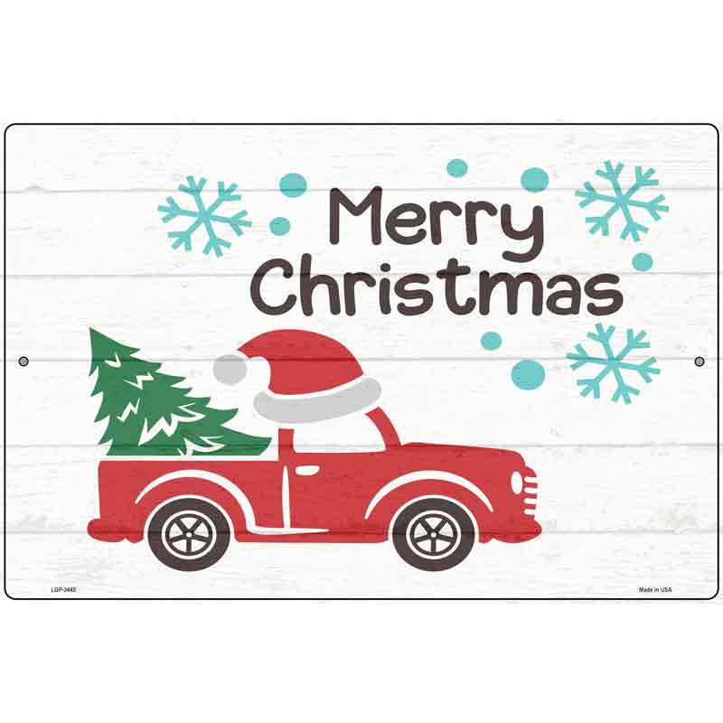 Merry Christmas Santa Hat Truck Novelty Metal Parking Sign 12" x 18" (LGP)