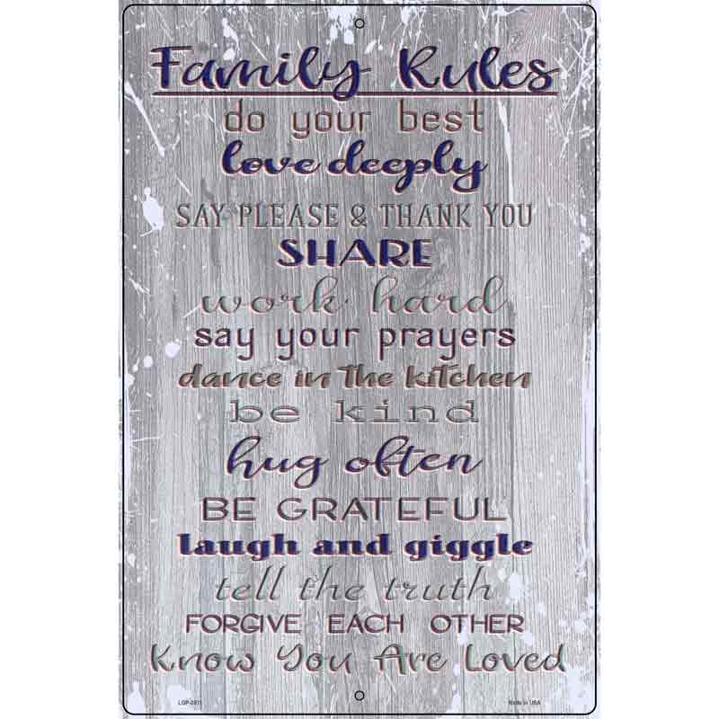 Family Rules Novelty Metal Parking Sign 12" x 18" (LGP)