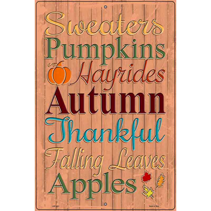 Sweaters Pumpkins Autumn Novelty Metal Parking Sign 12" x 18" (LGP)