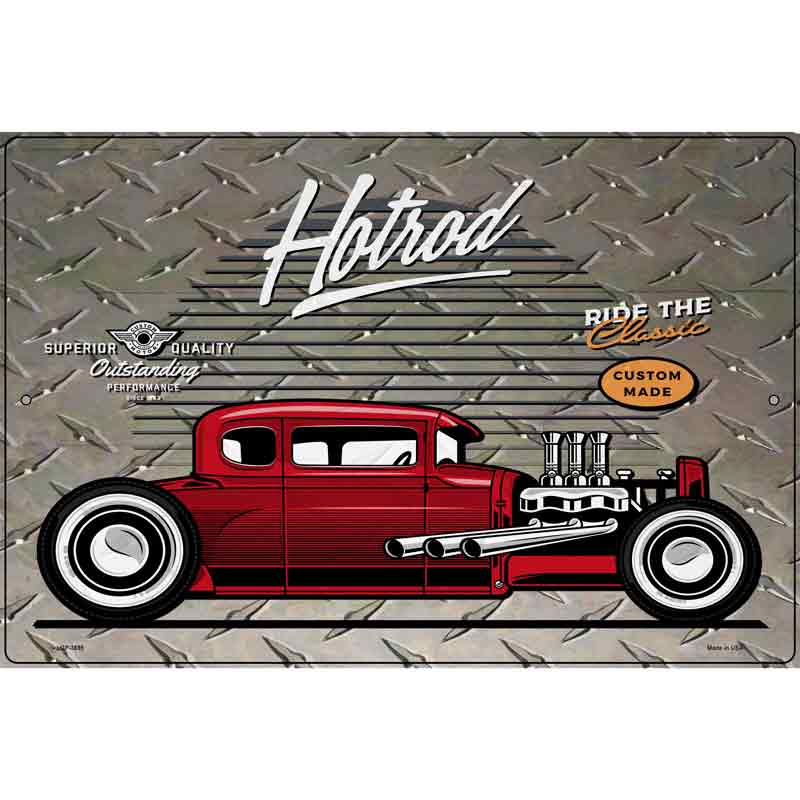 Red Hotrod Novelty Metal Parking Sign 12" x 18" (LGP)