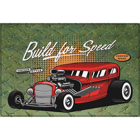 Build For Speed Red Hotrod Novelty Metal Parking Sign 12" x 18" (LGP)