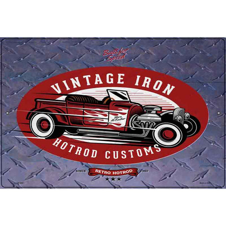 Vintage Iron Red Hotrod Novelty Metal Parking Sign 12" x 18" (LGP)