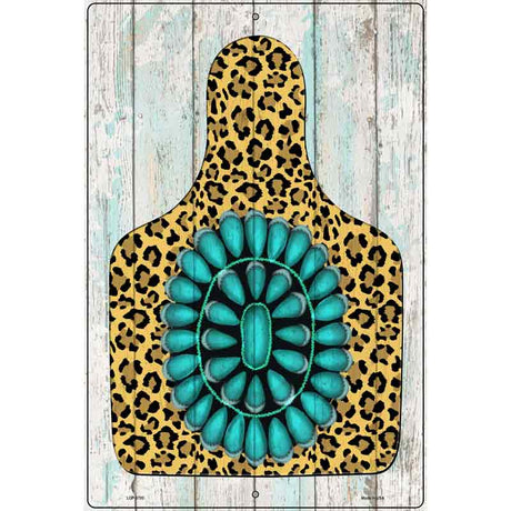 Cheetah Turquoise Ear Tag Novelty Metal Parking Sign 12" x 18" (LGP)