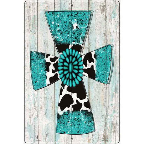 Turquoise Cross Novelty Metal Parking Sign 12" x 18" (LGP)