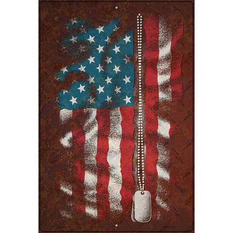 American Flag With Dog Tags Novelty Metal Parking Sign 12" x 18" (LGP)