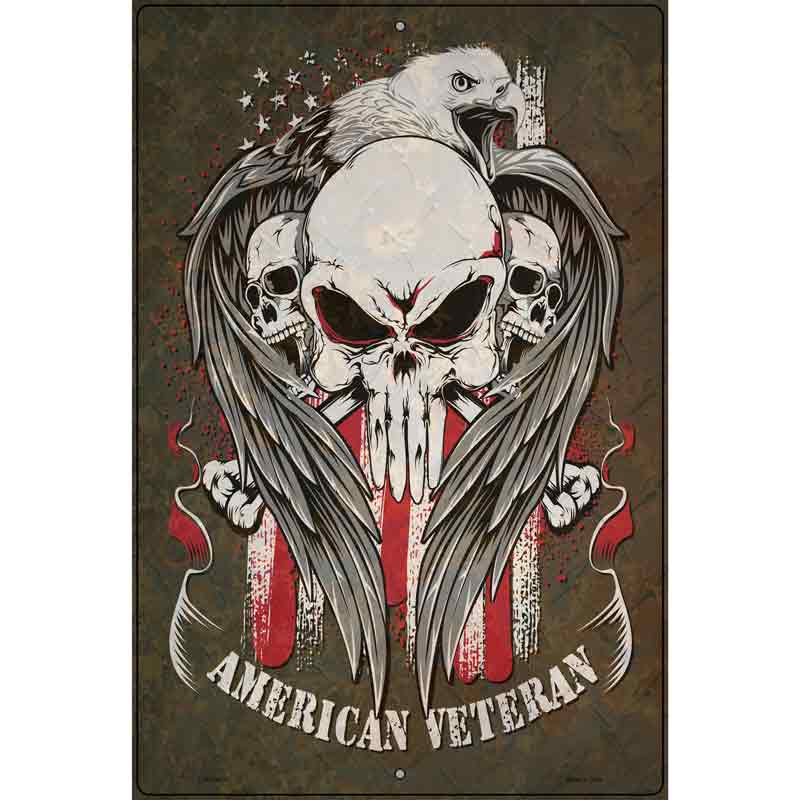 Skulls American Veteran Novelty Metal Parking Sign 12" x 18" (LGP)