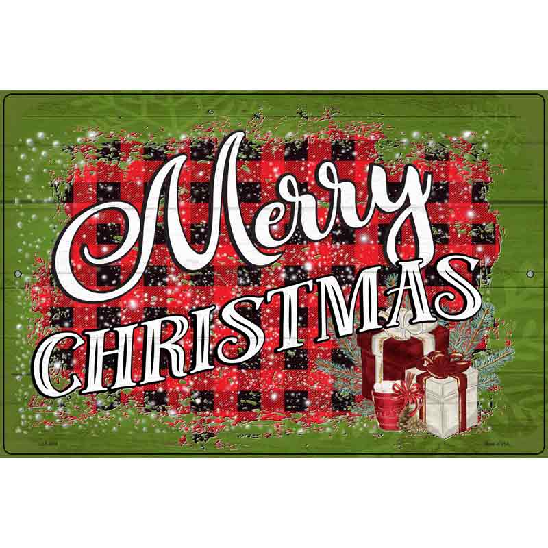 Merry Christmas Plaid Novelty Metal Parking Sign 12" x 18" (LGP)