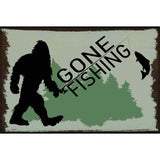 Bigfoot Gone Fishing Novelty Metal Parking Sign 12" x 18" (LGP)