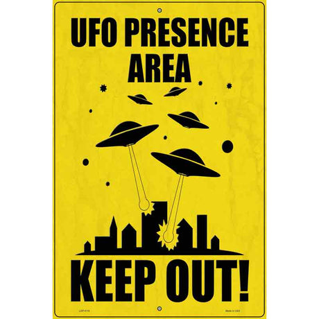 UFO Presence Area Keep Out Novelty Metal Parking Sign 12" x 18" (LGP)