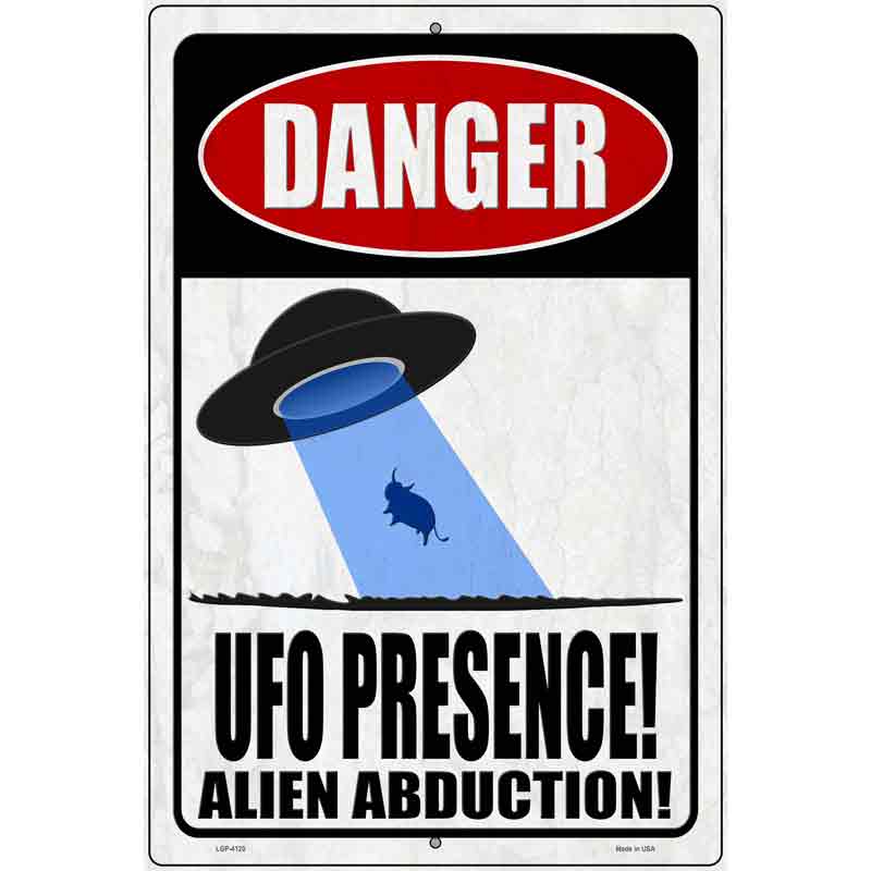 UFO Presence Cow Novelty Metal Parking Sign 12" x 18" (LGP)