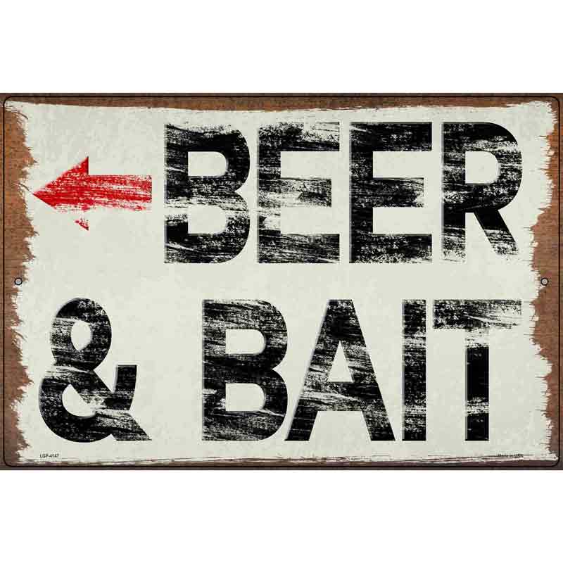 Beer and Bait Left Novelty Metal Parking Sign 12" x 18" (LGP)