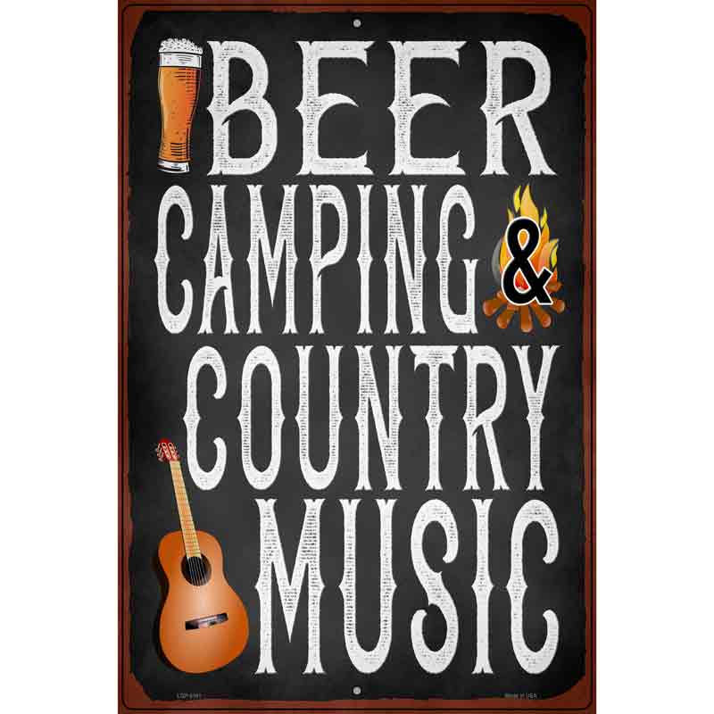 Beer Camping Country Music Novelty Metal Parking Sign 12" x 18" (LGP)