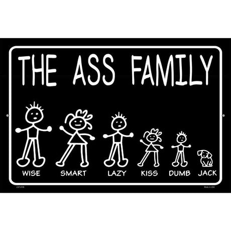 Ass Family Stick Figure Novelty Metal Parking Sign 12" x 18" (LGP)