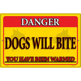 Dogs Will Bite Yellow Novelty Metal Parking Sign 12" x 18" (LGP)