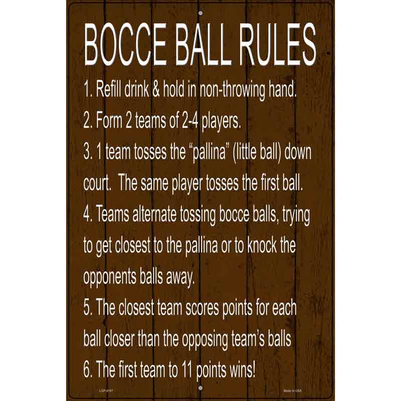 Bocce Ball 6 Rules Novelty Metal Parking Sign 12" x 18" (LGP)