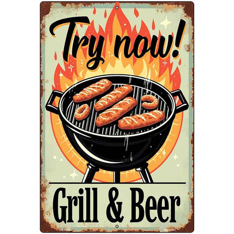 Try Now Grill and Beer Metal Novelty Parking Sign P-4453