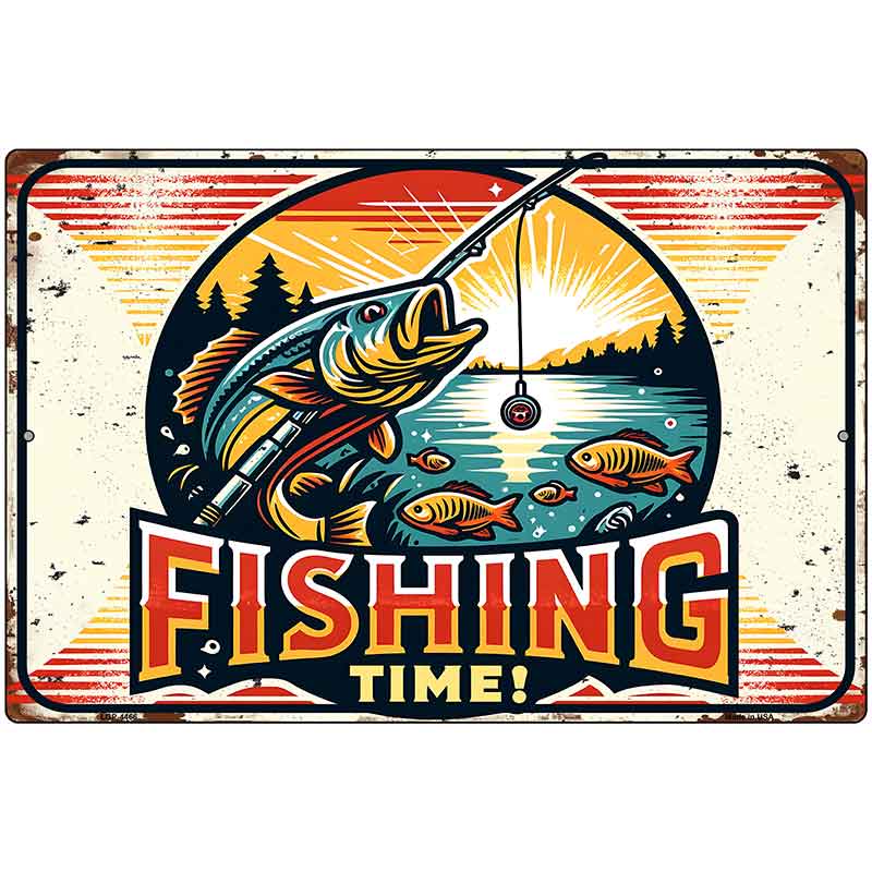 Fishing Time Metal Novelty Parking Sign P-4466