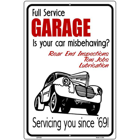 Full Service Garage Metal Novelty Parking Sign 12" x 18" (LGP)