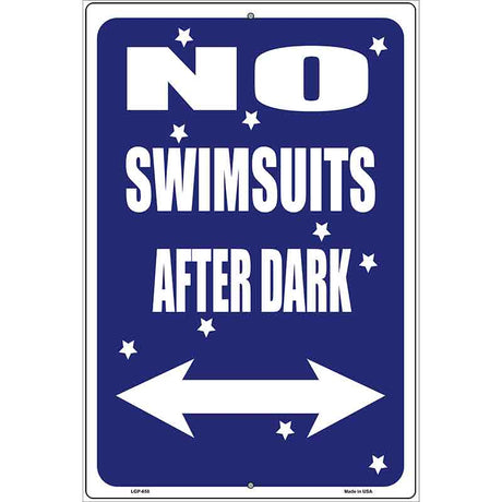 No Swimsuits After Dark Metal Novelty Parking Sign 12" x 18" (LGP)