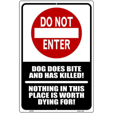 Do Not Enter Dog Bites Metal Novelty Parking Sign 12" x 18" (LGP)