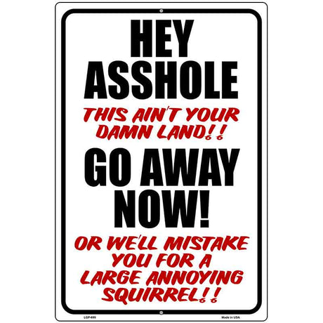 Hey Asshole Go Away Now Metal Novelty Parking Sign 12" x 18" (LGP)