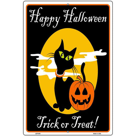 Happy Halloween Black Cat Metal Novelty Parking Sign 12" x 18" (LGP)