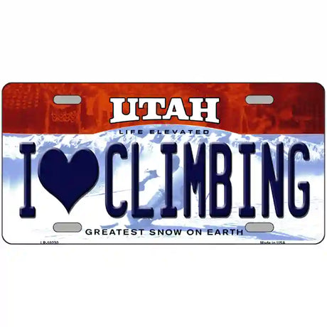 I Love Climbing Utah Metal Novelty License Plate 24" x 12" (LLP)