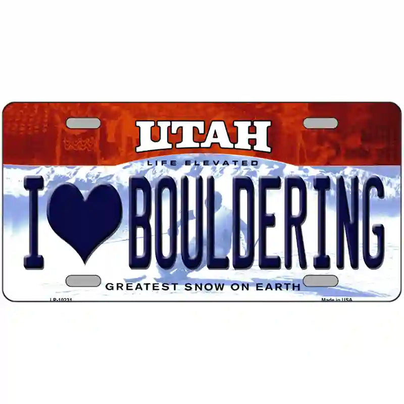 I Love Bouldering Utah Metal Novelty License Plate 24" x 12" (LLP)