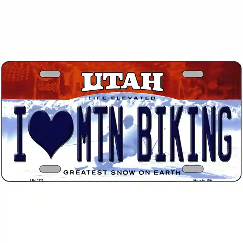 I Love Mtn Biking Utah Metal Novelty License Plate 24" x 12" (LLP)