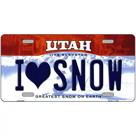 I Love Snow Utah Metal Novelty License Plate 24" x 12" (LLP)