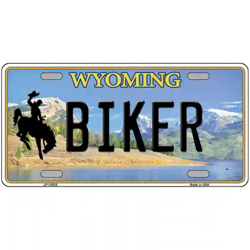 Biker Wyoming Metal Novelty License Plate 24" x 12" (LLP)